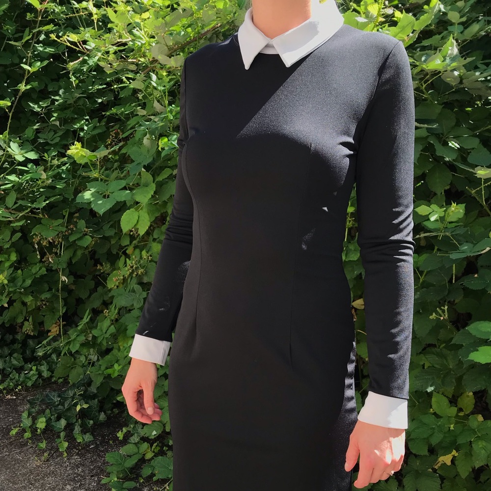 Vintage minister collar knee length dress